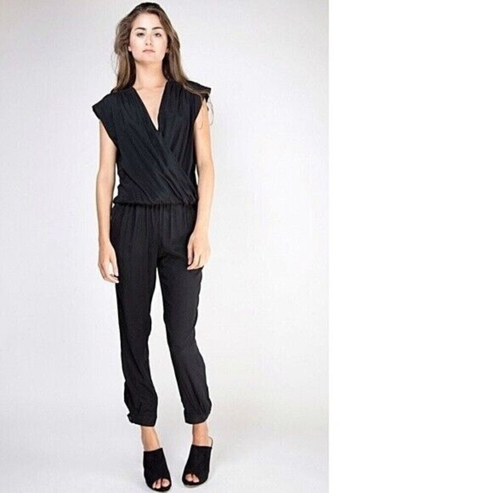 Emerson Thorpe Womens Black Silk Short Sleeve Dara Jumpsuit‎ S